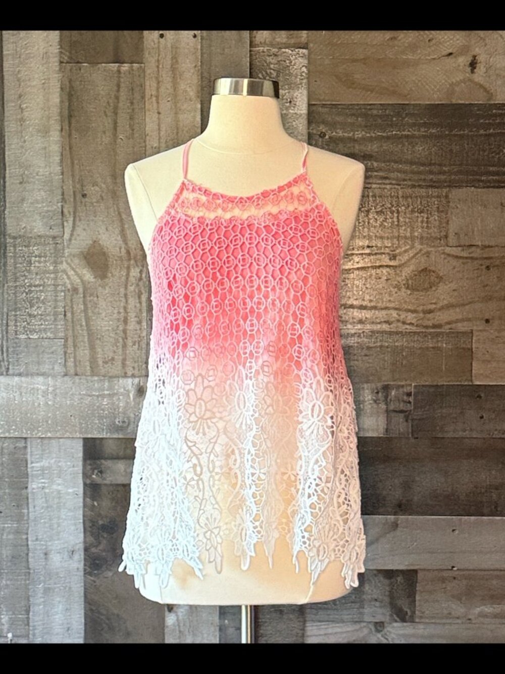 Pink white ombre crochet halter top medium beach California summer festival